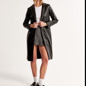 NWT Abercrombie & Fitch Black Vegan Leather Oversized Blazer Style Trench Coat